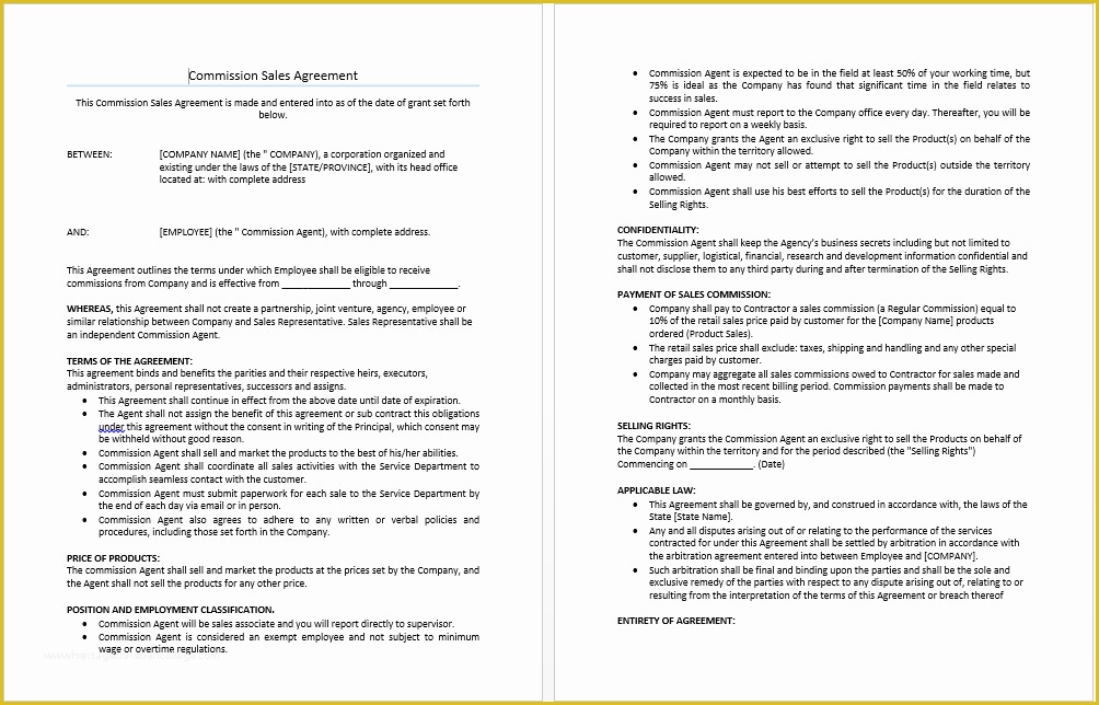 Commission Agreement Template Free Of Mission Sales Agreement Template Microsoft Word Templates