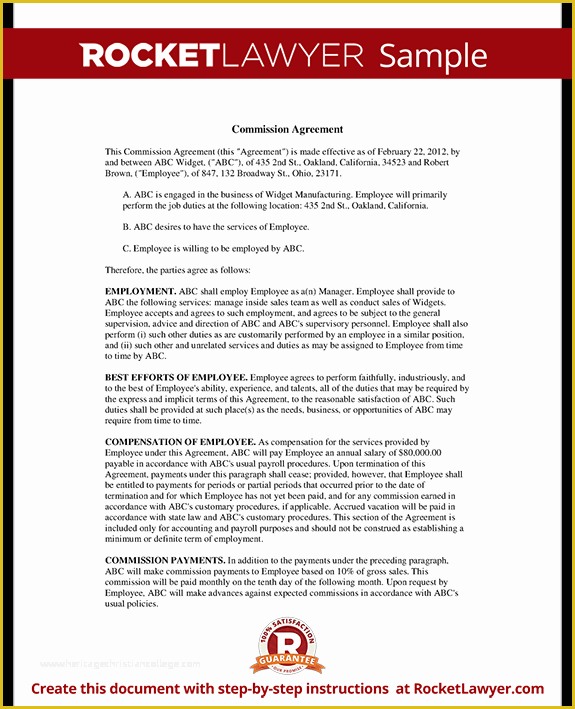 Commission Agreement Template Free Of Sales Mission Agreement Template form with Sample