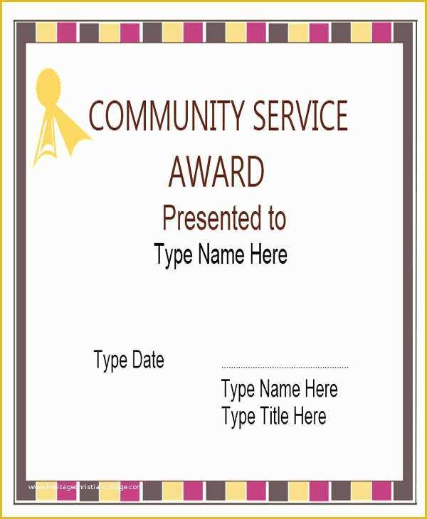 Community Service Certificate Template Free Of 23 Award Certificates In Word