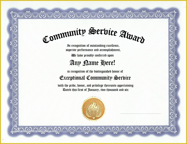 Community Service Certificate Template Free Of Munity Service Award Certificate Work Recognition