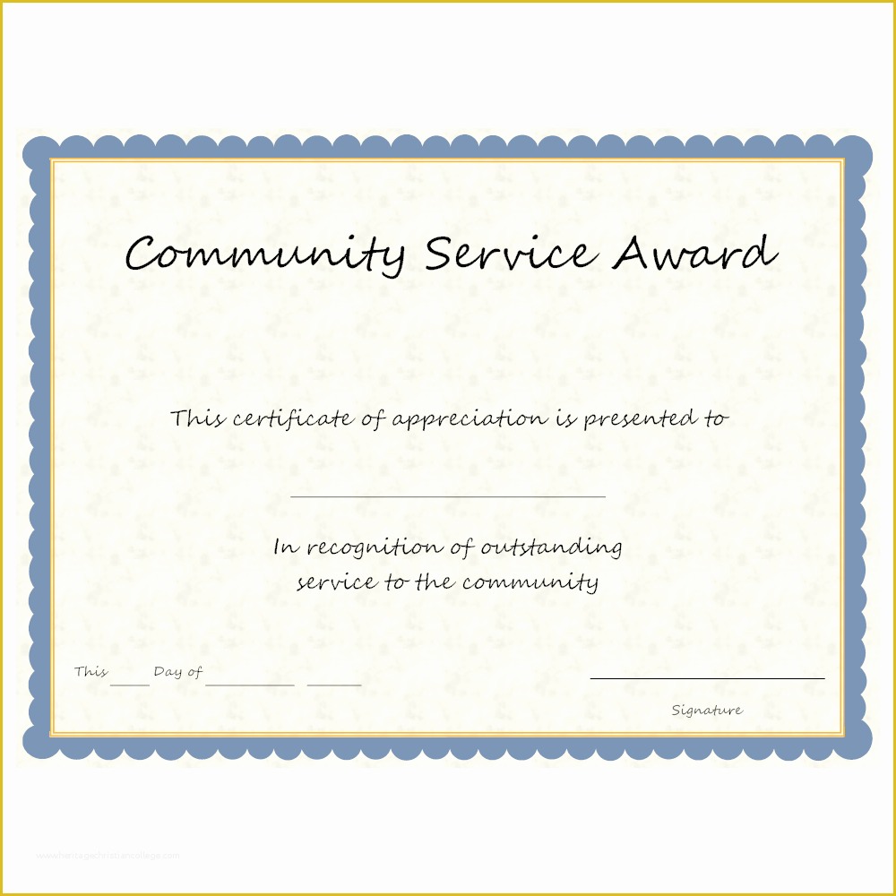 Community Service Certificate Template Free Of Munity Service Award
