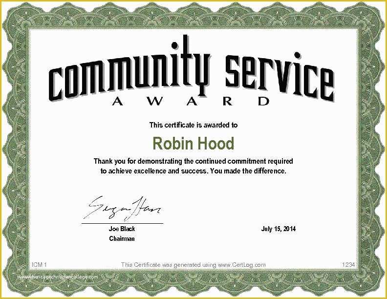 Community Service Certificate Template Free Of Munity Service Award Templates