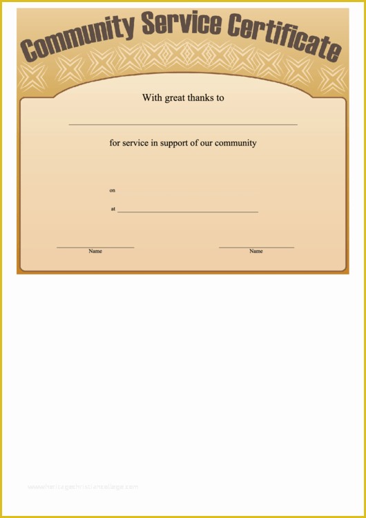 Community Service Certificate Template Free Of Munity Service Certificate Printable Pdf