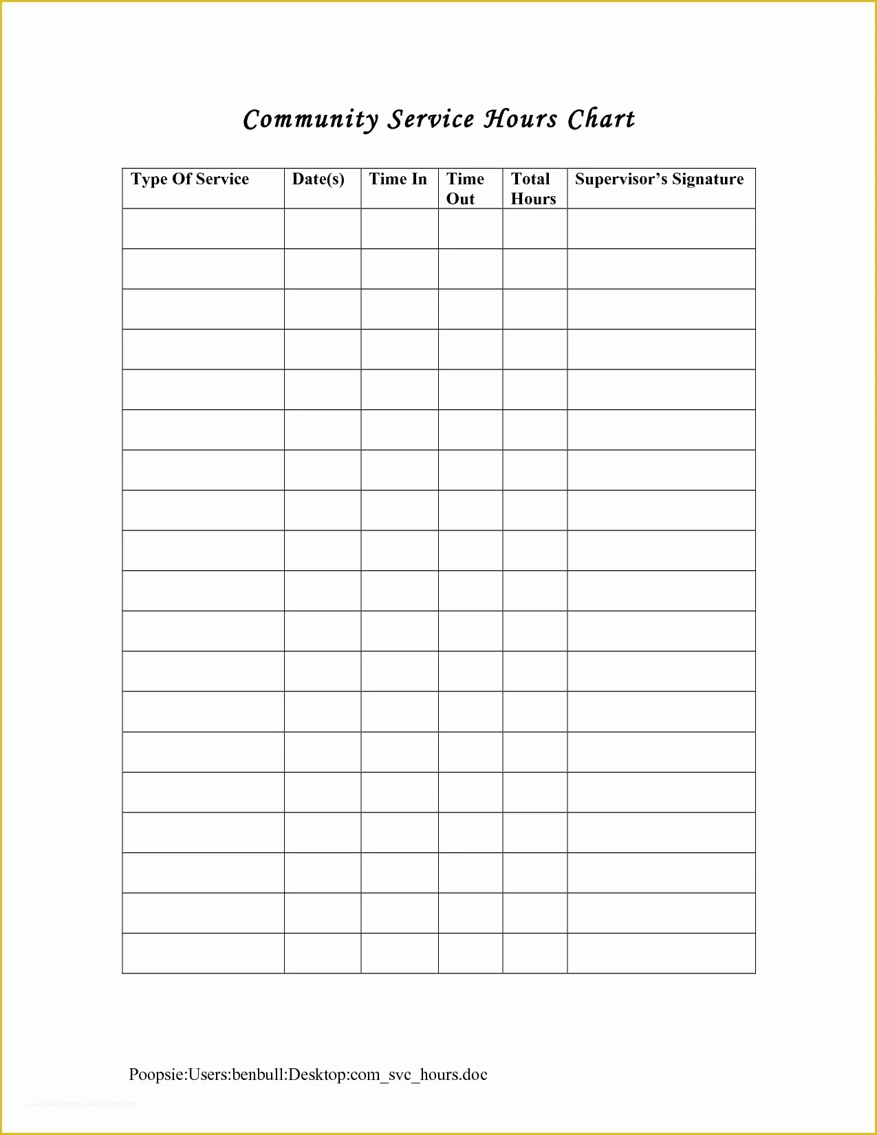 Community Service Certificate Template Free Of Service Hours Log Sheet Printable