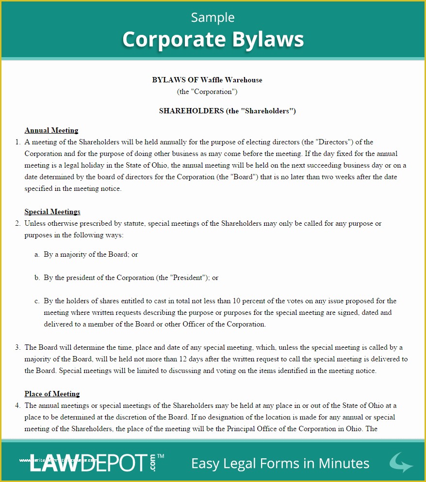 Company bylaws Template Free Of Corporate bylaws Template Us