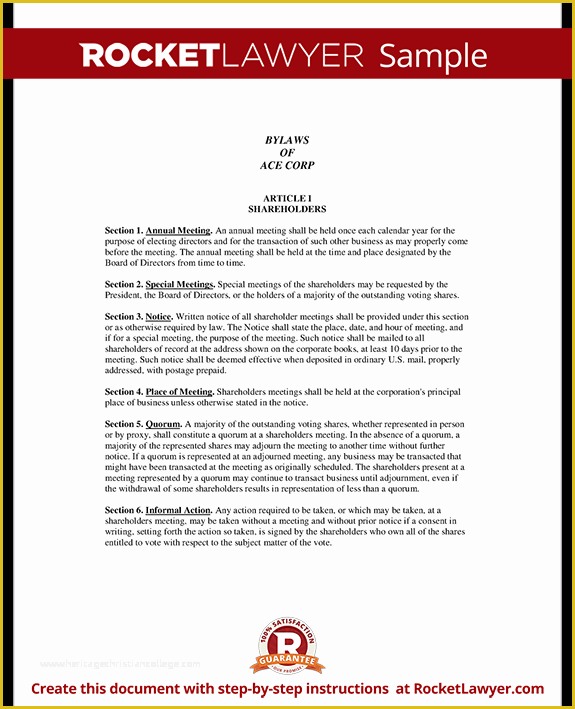 Company bylaws Template Free Of Corporate bylaws Template with Sample