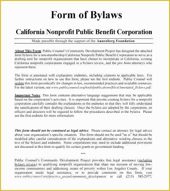 Company bylaws Template Free Of Free California Articles Of Incorporation Of A Nonprofit