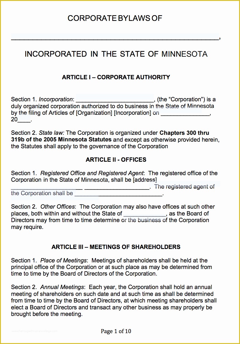 Company bylaws Template Free Of Free Minnesota Corporate bylaws Template Pdf