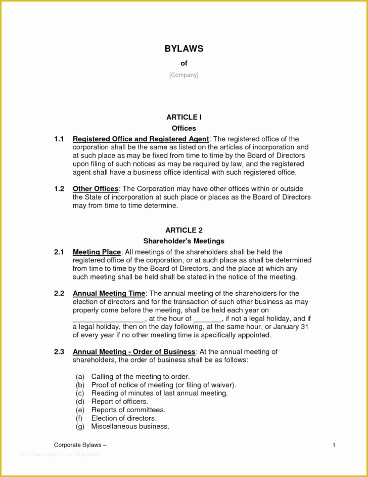 41 Company bylaws Template Free