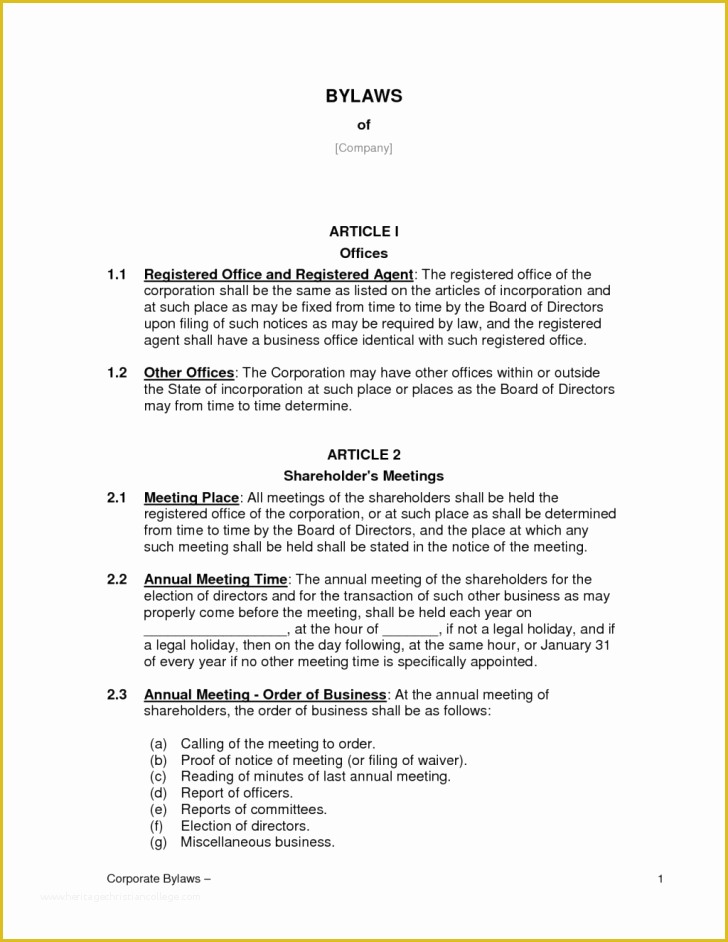 Company bylaws Template Free Of Template bylaws Template