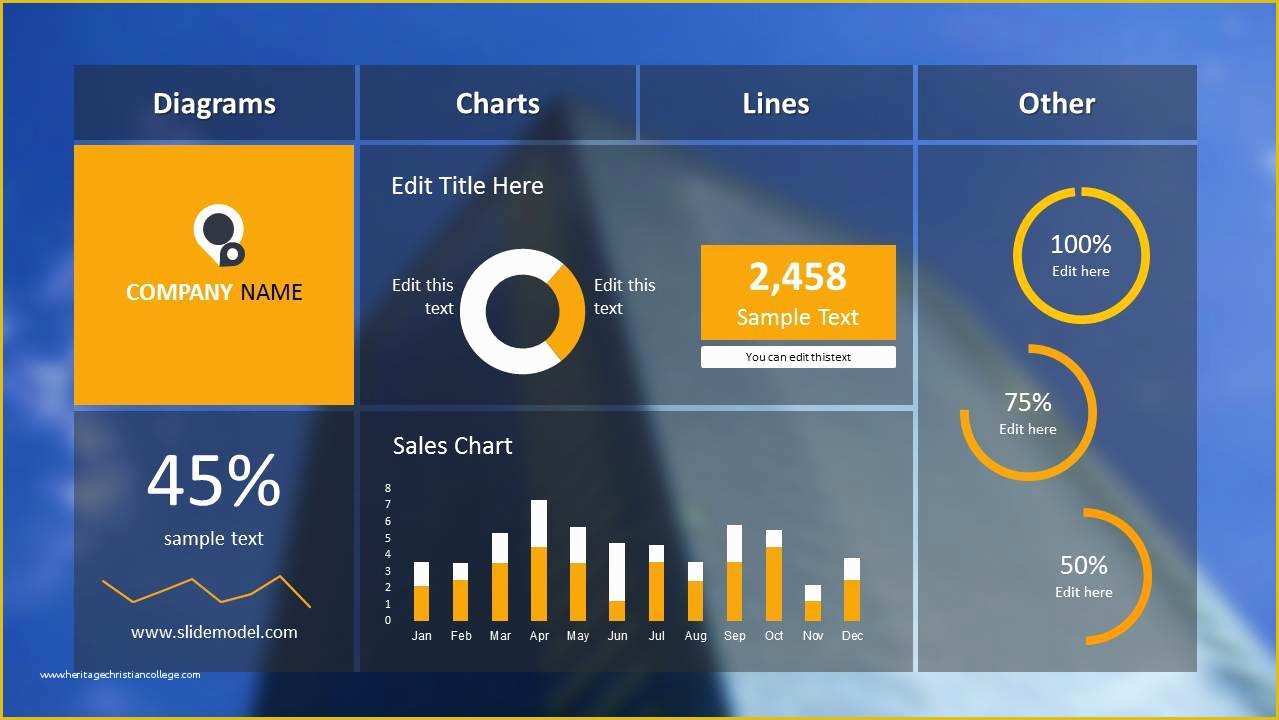 Company Dashboard Template Free Of Blur Dashboard Slide for Powerpoint with Blue Background