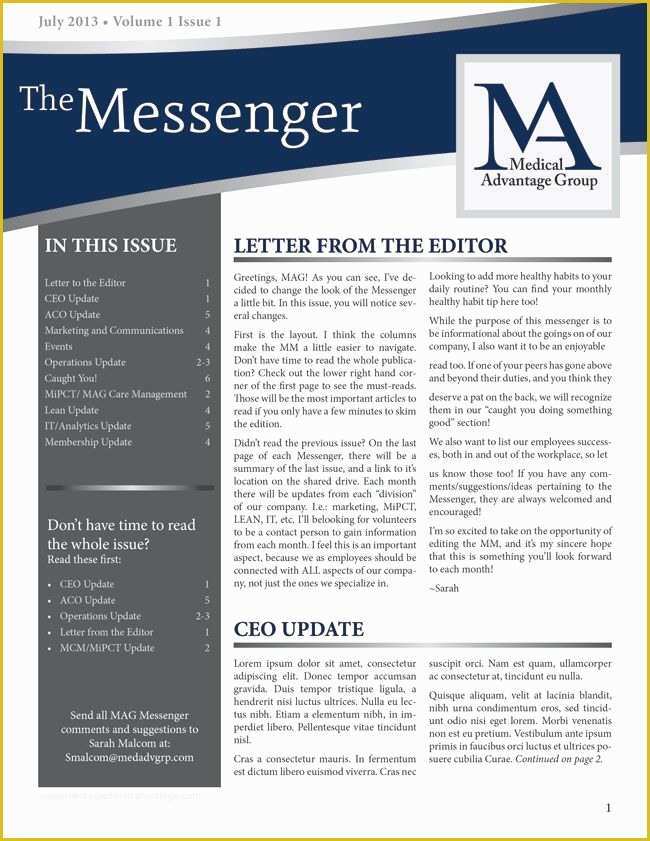 Company Newsletter Template Free Of Like the Curved Header and toc Down the Side