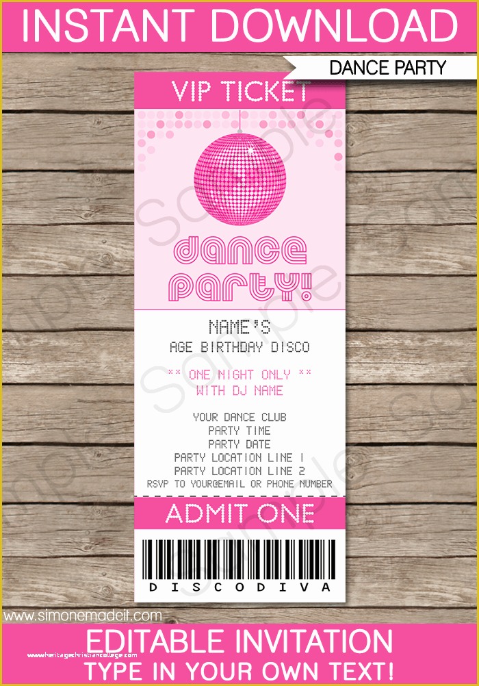 Concert Invitation Template Free Of Dance Party Ticket Invitations Template – Pink