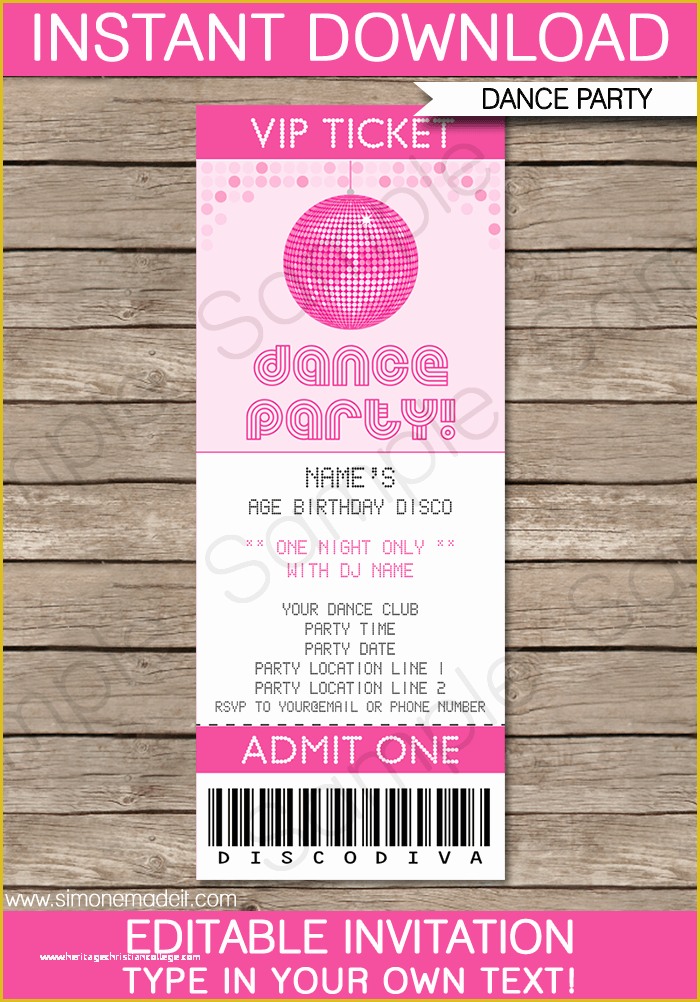 Concert Invitation Template Free Of Dance Party Ticket Invitations Template – Pink