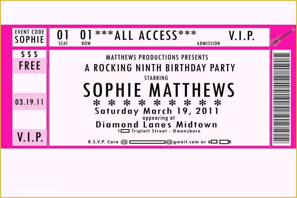 Concert Invitation Template Free Of Lovely Birthday Party Vip Ticket Pass Template Sample with