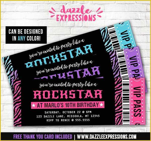 Concert Invitation Template Free Of Printable Glitter Zebra Rockstar Ticket Birthday