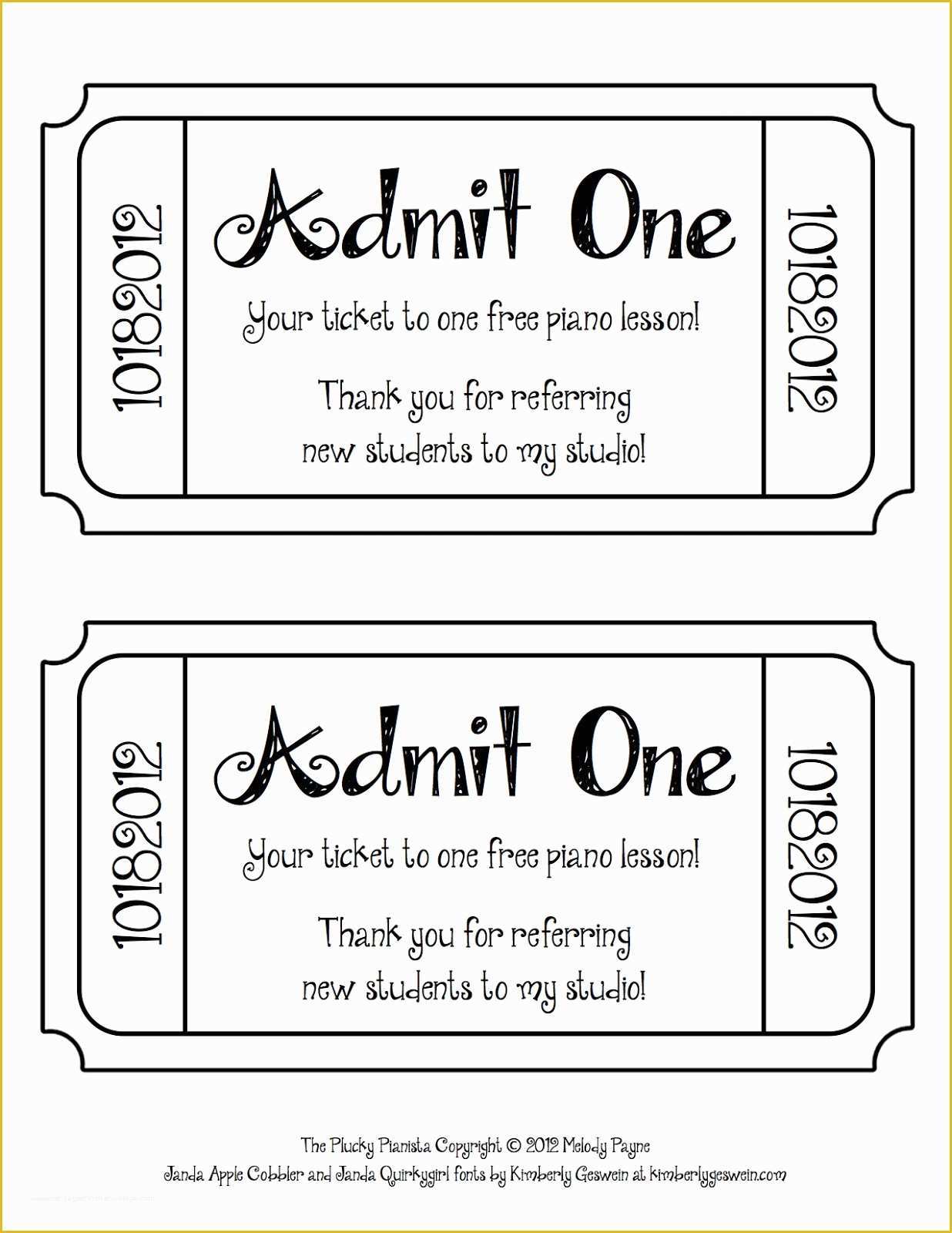 Free Printable Admission Tickets Invitations