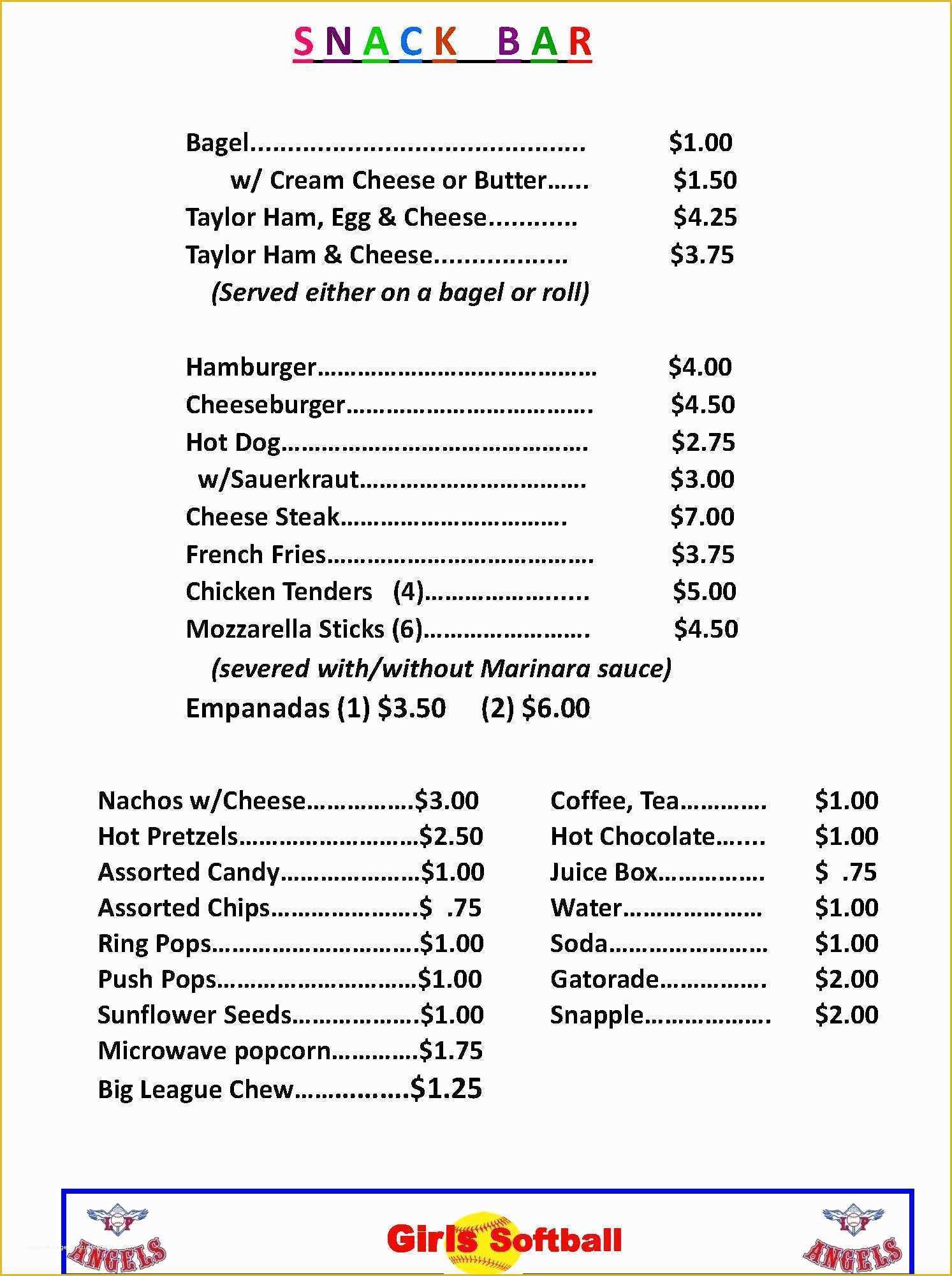 Concession Stand Menu Template Free Of 18 Of Concession Stand Price Sheet Template