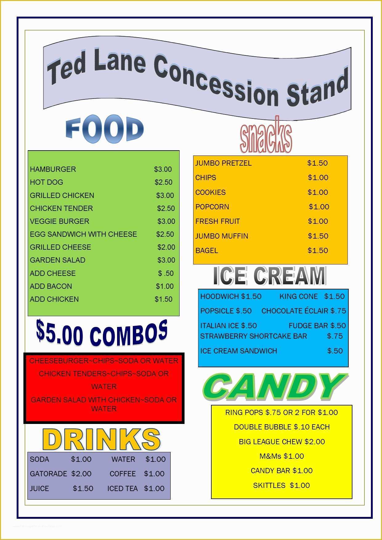Concession Stand Menu Template Free Of 18 Of Concession Stand Price Sheet Template