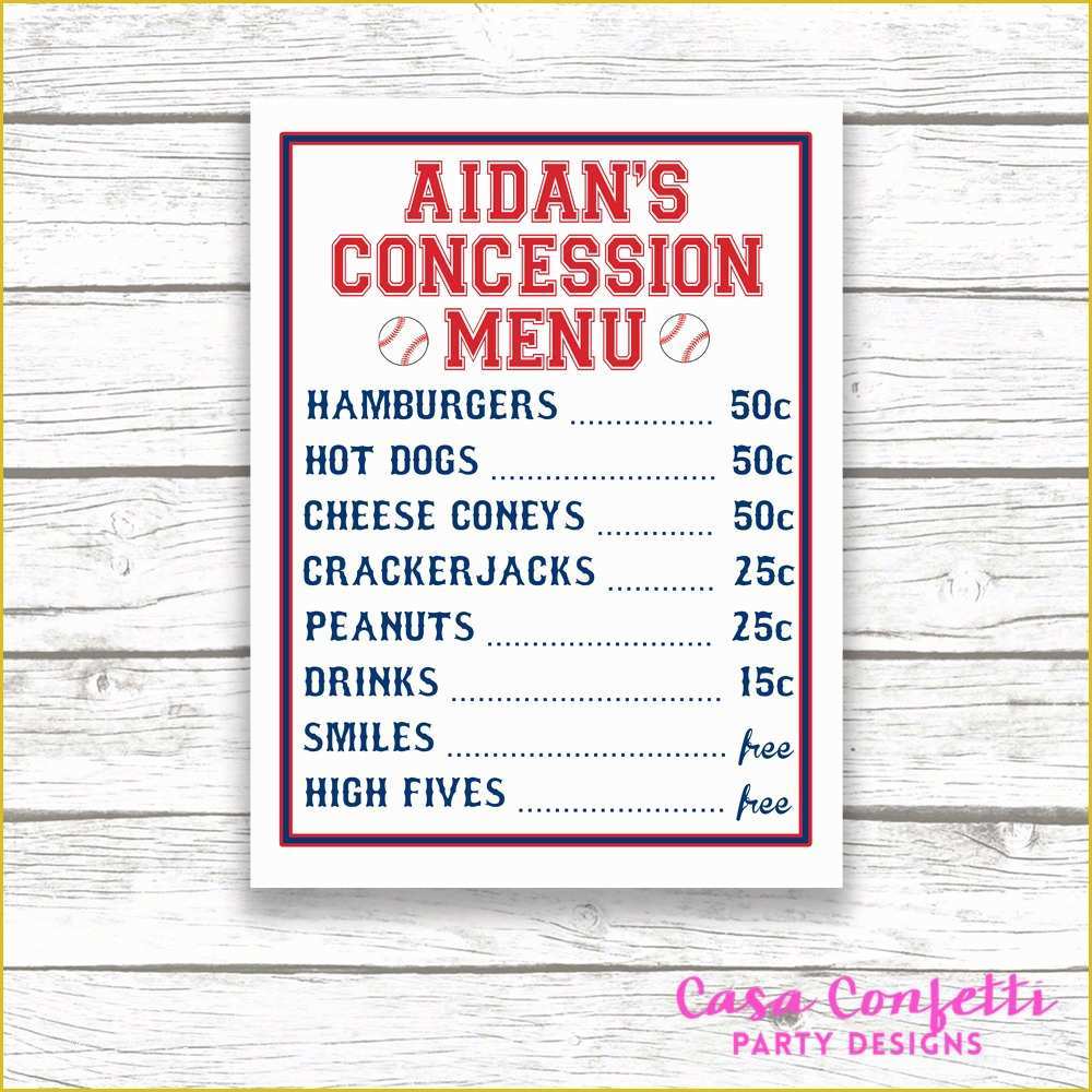 Concession Stand Menu Template Free Of Baseball Concession Menu Sign Printable Birthday Baby Shower