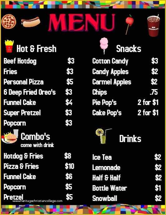 Concession Stand Menu Template Free Of Concession Stand Menu Template