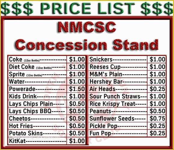 Concession Stand Menu Template Free Of List Of Food Prices In Nunavut