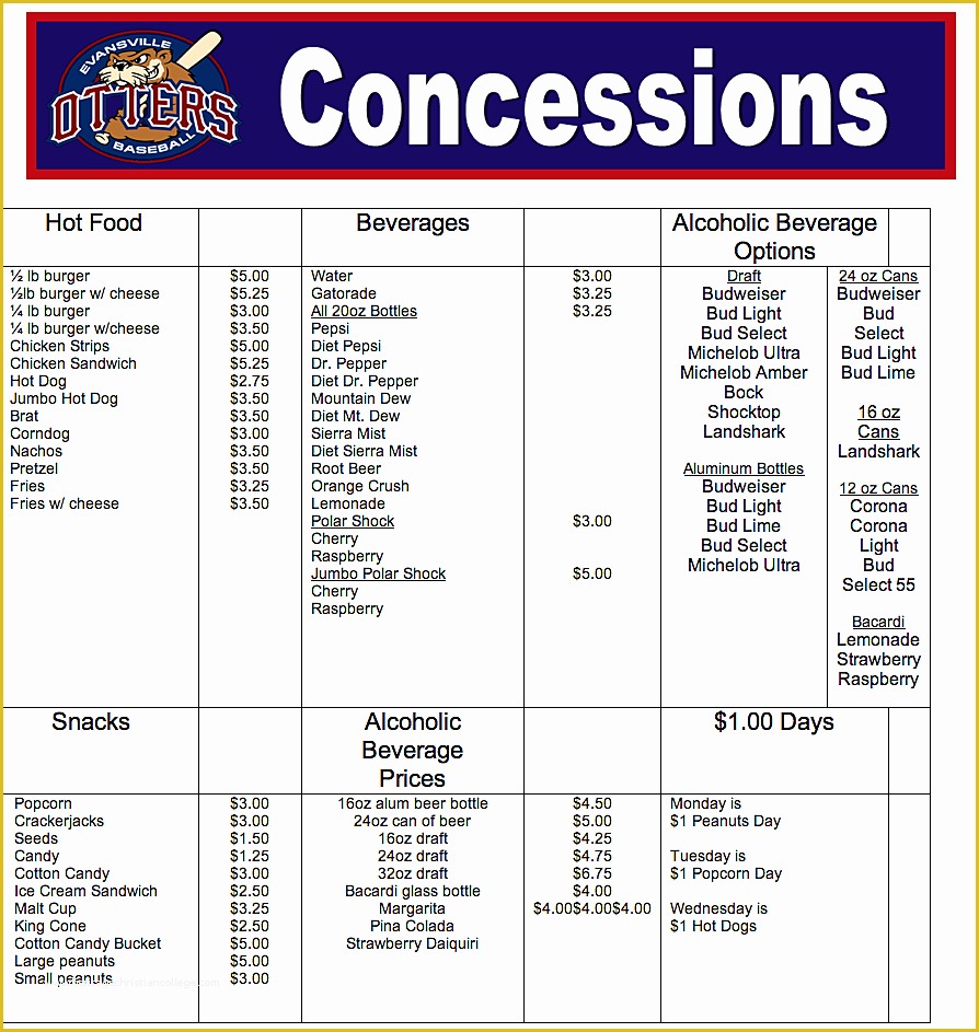 Printable Concession Stand Template