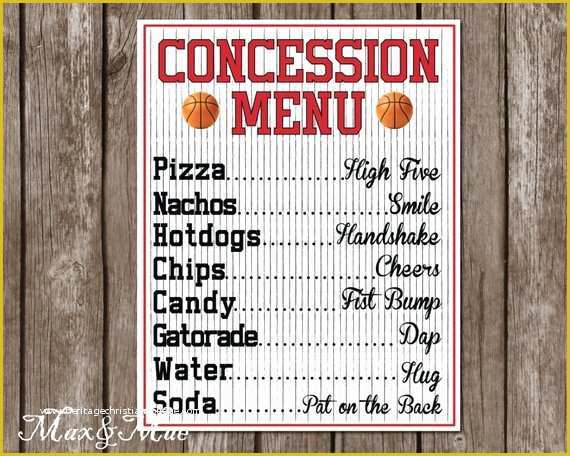 Concession Stand Menu Template Free Of Sports Concession Menu Basketball Party Decor Basketball