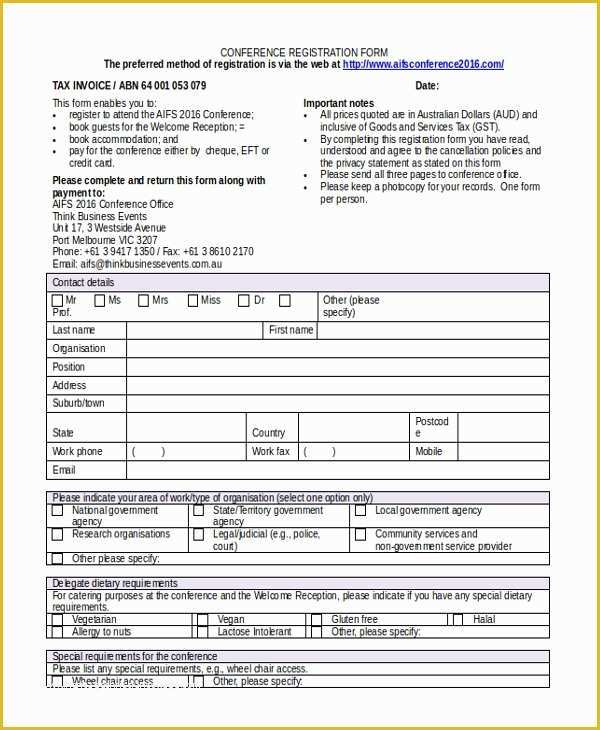 Conference Registration form Template Free Download Of Sample Registration form 21 Free Documents In Pdf