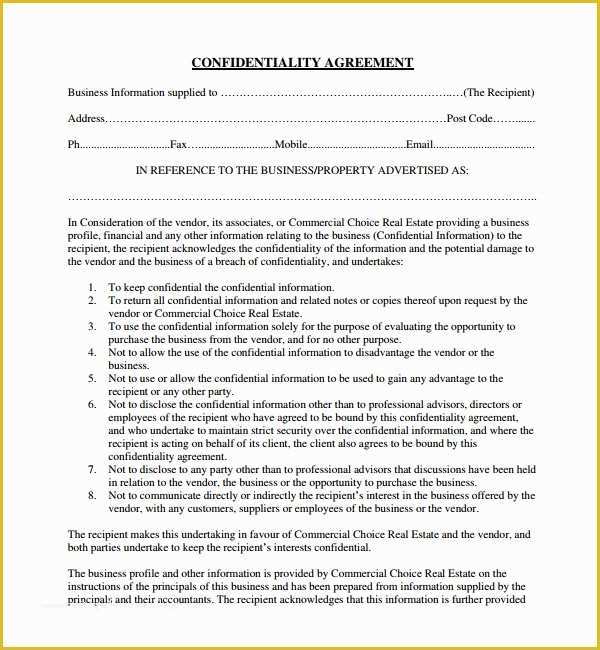 Confidentiality Agreement Template Free Of 10 Real Estate Confidentiality Agreements
