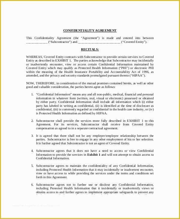 Confidentiality Agreement Template Free Of 12 Medical Confidentiality Agreement Templates Free