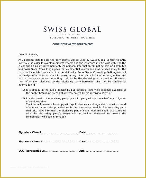 Confidentiality Agreement Template Free Of 14 Client Confidentiality Agreement Templates – Free
