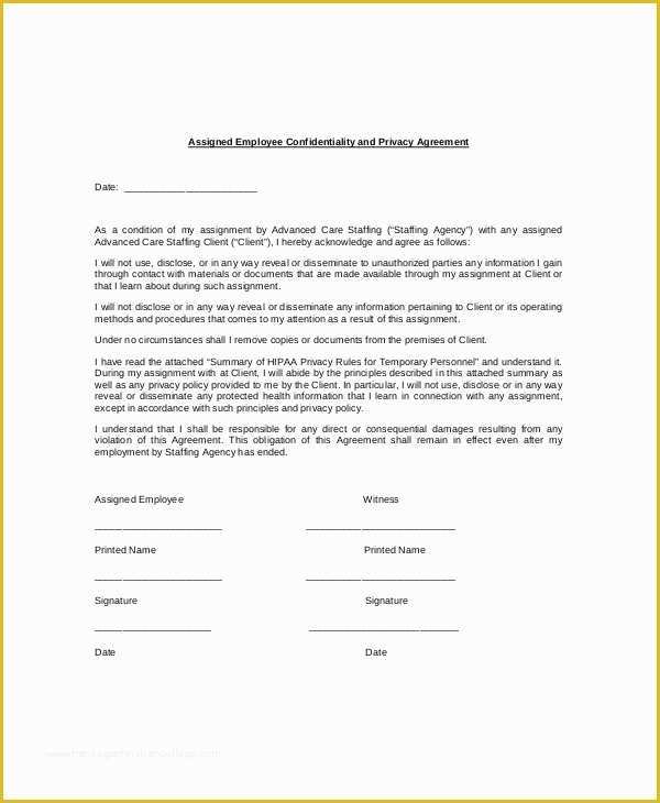 Confidentiality Agreement Template Free Of 15 Employee Confidentiality Agreement Templates – Free