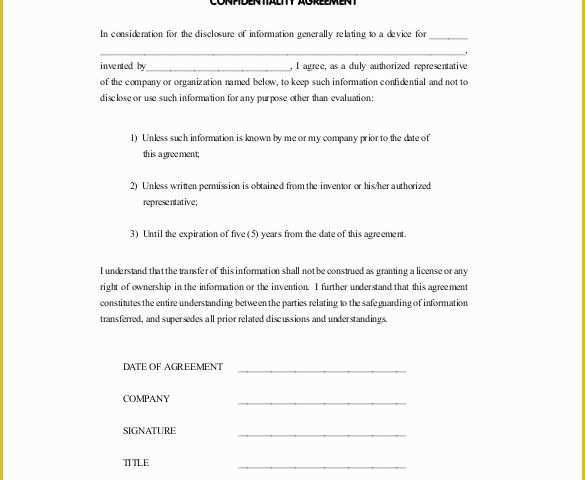 Confidentiality Agreement Template Free Of 25 Confidentiality Agreement Templates Doc Pdf
