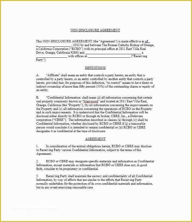 Confidentiality Agreement Template Free Of 40 Non Disclosure Agreement Templates Samples & forms