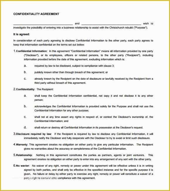 Confidentiality Agreement Template Free Of 7 Free Confidentiality Agreement Templates Excel Pdf formats