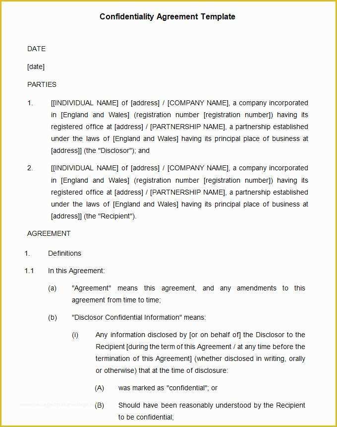 Confidentiality Agreement Template Free Of Confidentiality Agreement Templates 9 Free Word