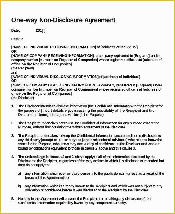 Confidentiality Agreement Template Free Of Non Disclosure Agreement Template – 9 Free Word Pdf