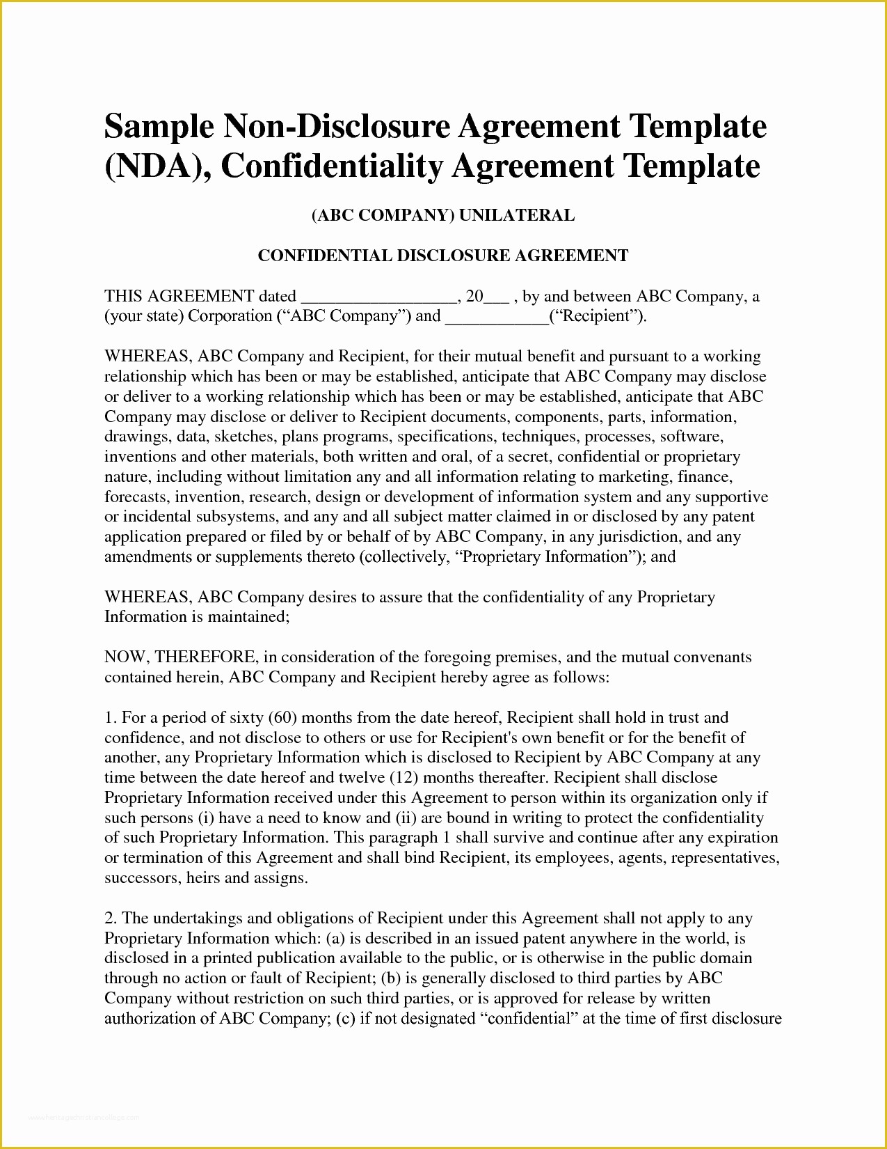 Confidentiality Agreement Template Free Of Non Disclosure Agreement Template Free Sample Nda Template