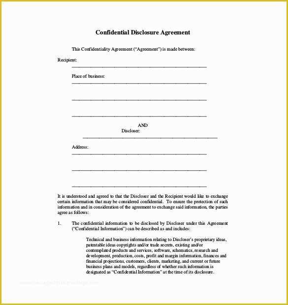 Confidentiality Agreement Template Free Of Printable Contract Templates