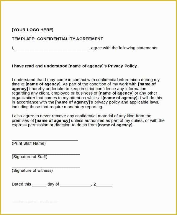 Confidentiality Agreement Template Free Of Standard Non Disclosure Agreement form – 10 Free Word