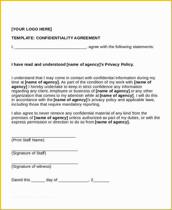 Confidentiality Agreement Template Free Of Standard Non Disclosure Agreement form 20 Free Word