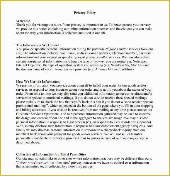 Confidentiality Policy Template Free Of Sample Privacy Policy Sample 9 Free Documents In Pdf