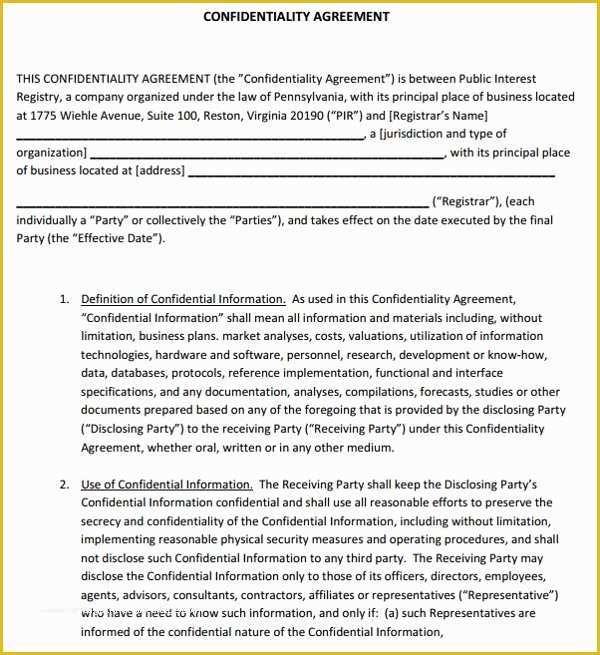 Confidentiality Template Free Of 10 Generic Confidentiality Agreement Templates