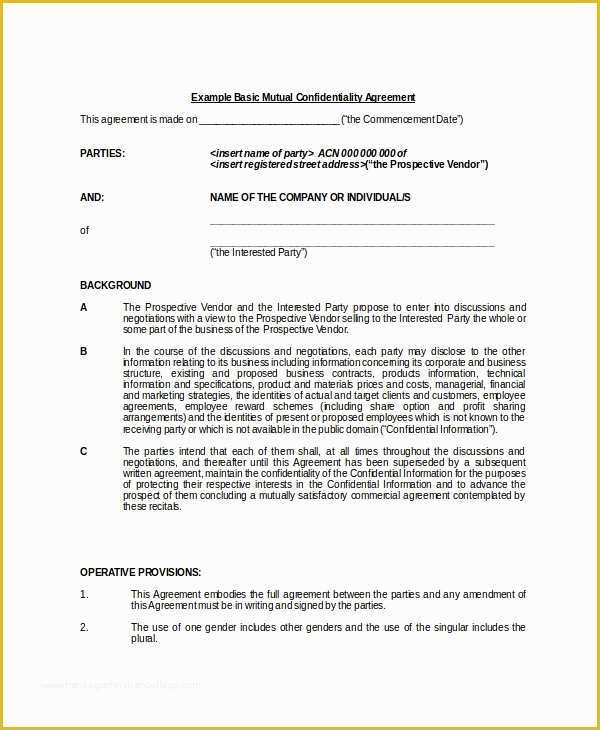 Confidentiality Template Free Of 11 Basic Confidentiality Agreement Templates – Free