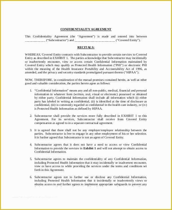 Confidentiality Template Free Of 12 Medical Confidentiality Agreement Templates Free