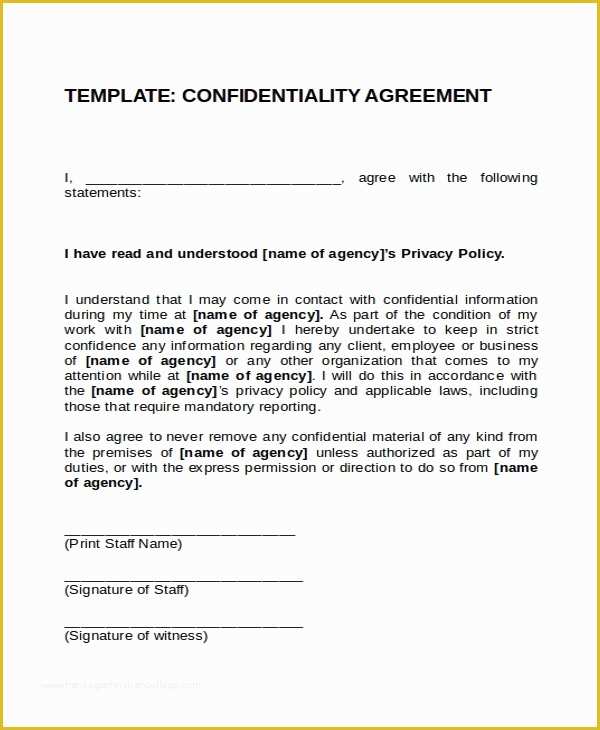 Confidentiality Template Free Of 17 Agreement Templates Free Sample Example format