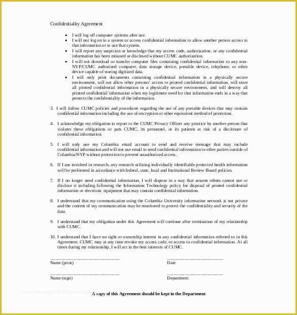 Confidentiality Template Free Of 25 Confidentiality Agreement Templates Doc Pdf