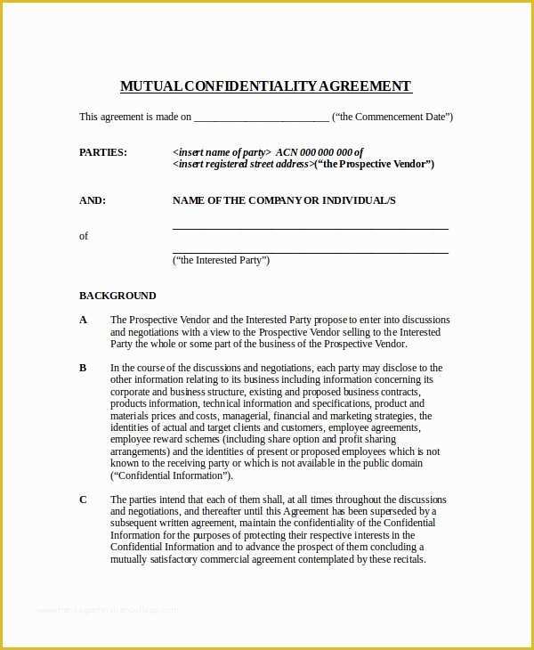 Confidentiality Template Free Of 33 Confidentiality Agreement Templates Free Word Pdf