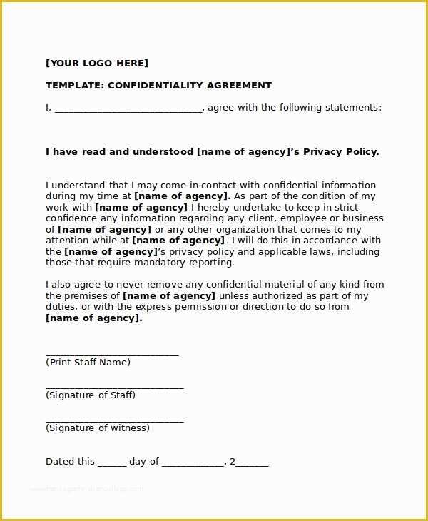 Confidentiality Template Free Of 33 Confidentiality Agreement Templates Free Word Pdf